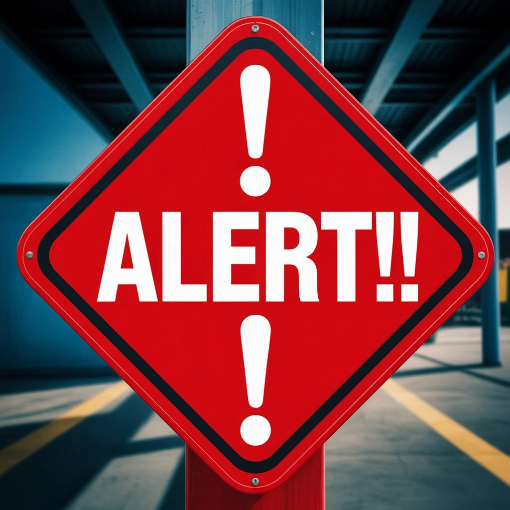 a bold warning sign with bright red